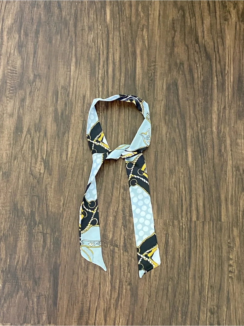 Silk Twilly Scarf in Light Blue and Yellow